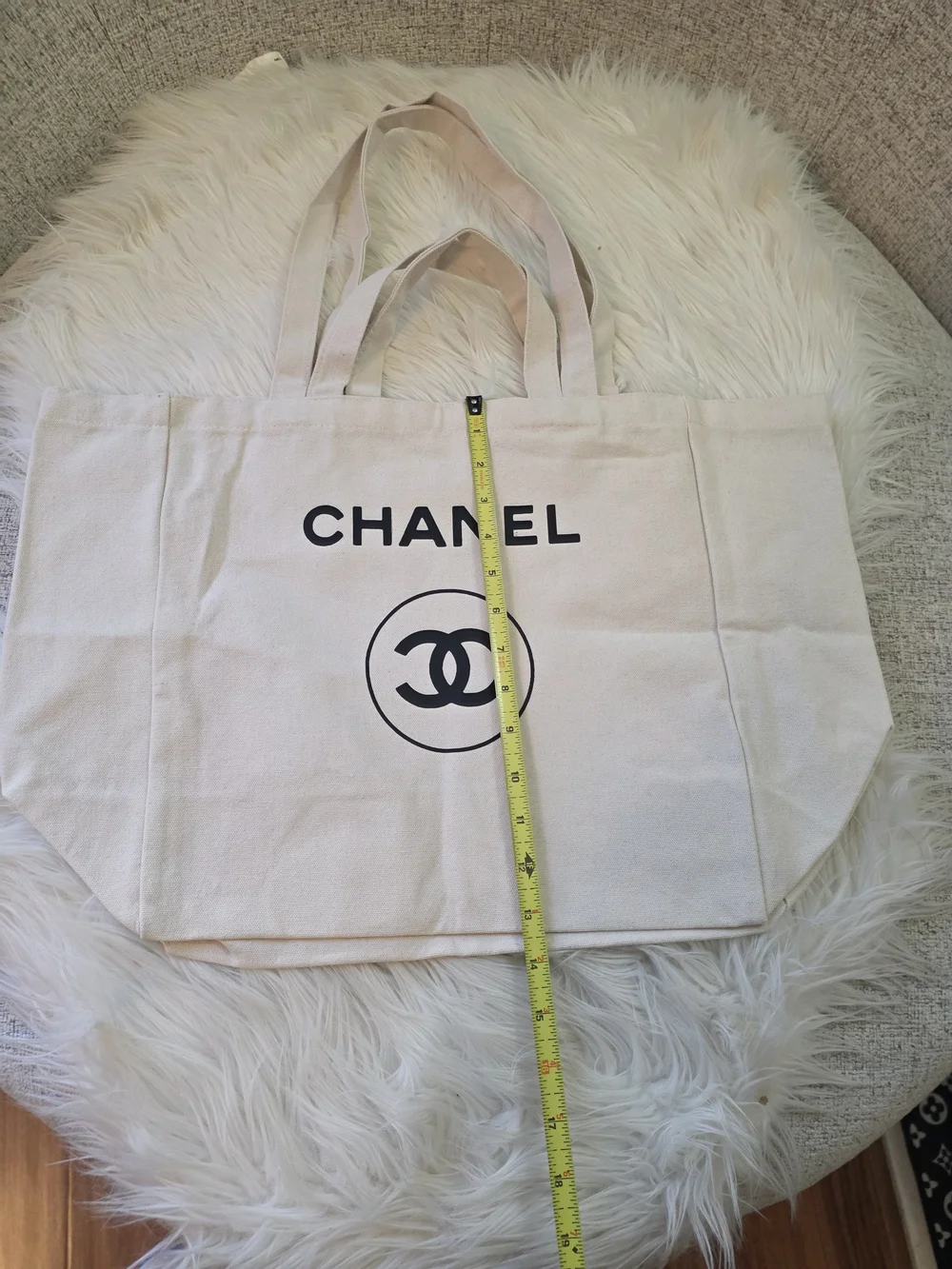 Beige Canvas Tote Bag - Large